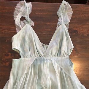 Elegant Sheer High-Low Ruffle Dress in Marbled Blue